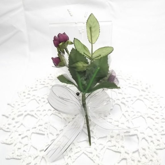 White Rose Silk Flower Boutonniere - Picture 3 of 5